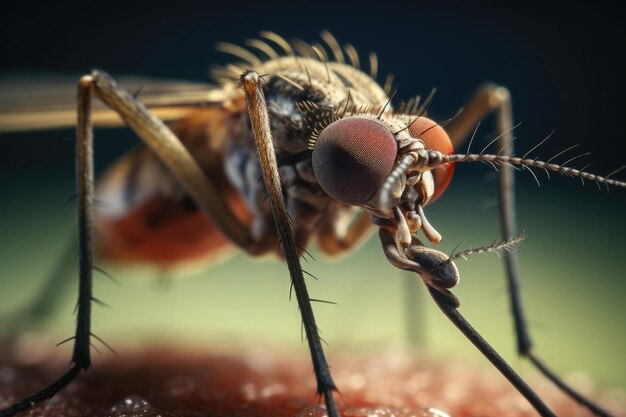 Zanzara sulla pelle umana macro shot zanzara della malaria che morde la persona e beve il sangue diffusione della malaria e del virus Zika