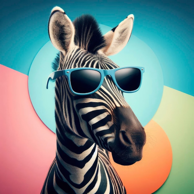 zebra con gli occhiali su uno sfondo multicolore ai generativa