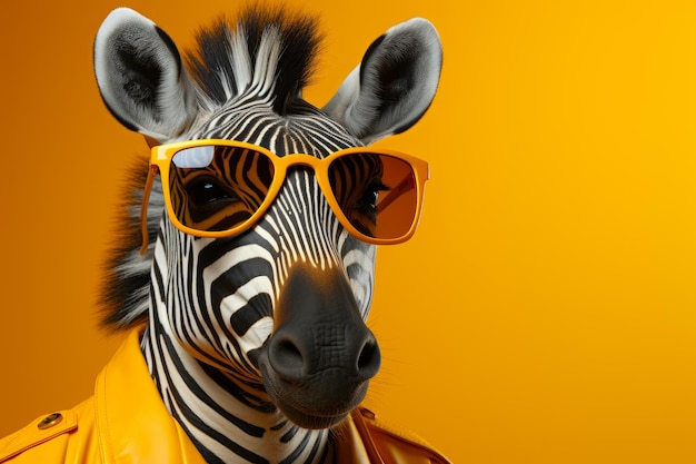 Zebra divertente in ritratto di occhiali da sole Illustrazione della fauna selvatica degli animali africani IA generativa
