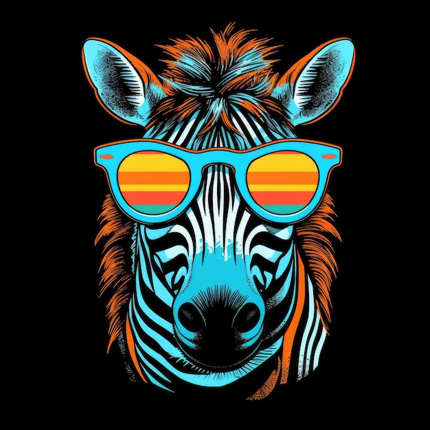 zebra in occhiali da sole tshirt design stampabile tatuaggio stile retrò vintage mockup adesivo cosmo divertente