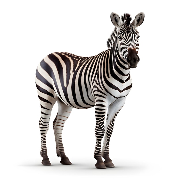 Zebra in piedi isolato su sfondo bianco con ombra 3D'illustrazione