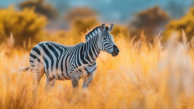 Zebra in piedi nell'erba gialla Immagine generata dall'intelligenza artificiale