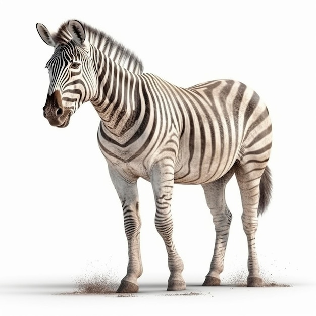 Zebra isolata su sfondo bianco IA generativa