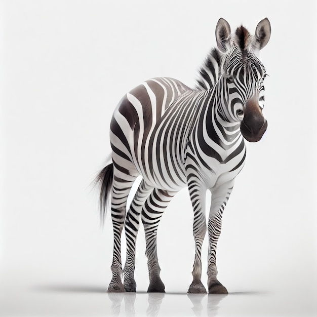 Zebra isolata su sfondo bianco Vista laterale IA generativa