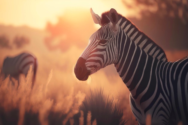 Zebra nella savana al tramonto