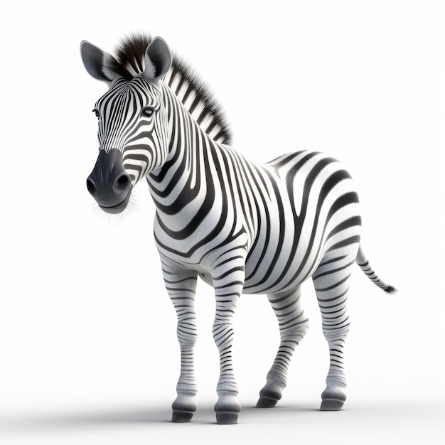 Zebra realistica in stile Pixar su sfondo bianco in 8k UHD