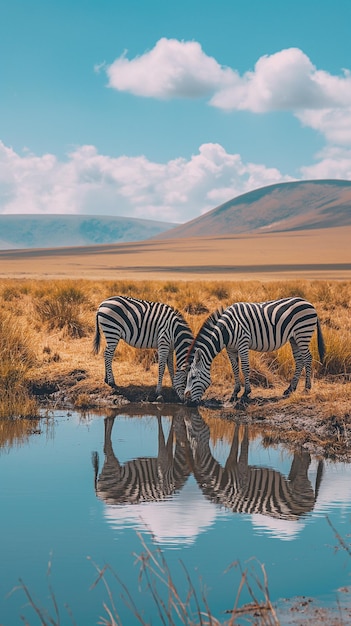 Zebre in un pozzo d'acqua