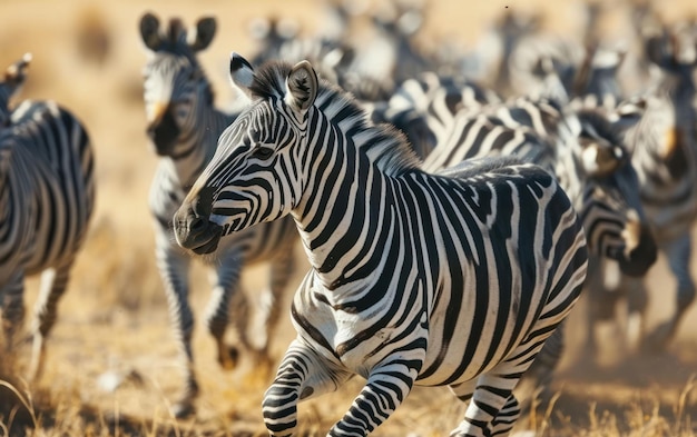 zebre in una formazione dinamica che mostrano la bellezza della loro unità