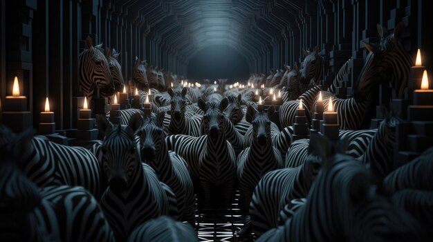 zebre in zigzag attraverso un labirinto di strisce Generative Ai