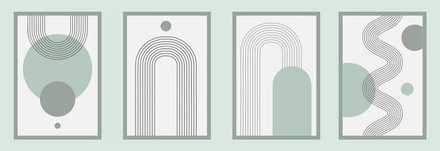 Zen arch poster set simple line arch and shapes Geometric Japanese zen pattern elements Boho style