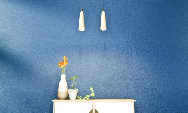 Zen moderna stanza vuota blu scuro, design minimal in stile giapponese. Rendering 3d