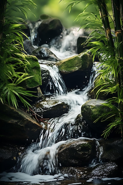 Zen Waterfall Pond con acqua a più livelli Featureandrocksflu Beauty Frame Photo Scene Social Post