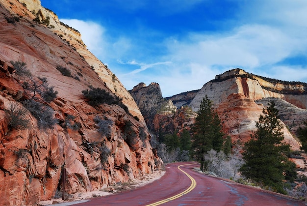 Zion National Park con strada e neve