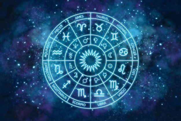 zodiac circle on the background of the cosmos. astrology. the science of stars and planets. esoteric knowledge. ruler planets. twelve signs of the zodiac