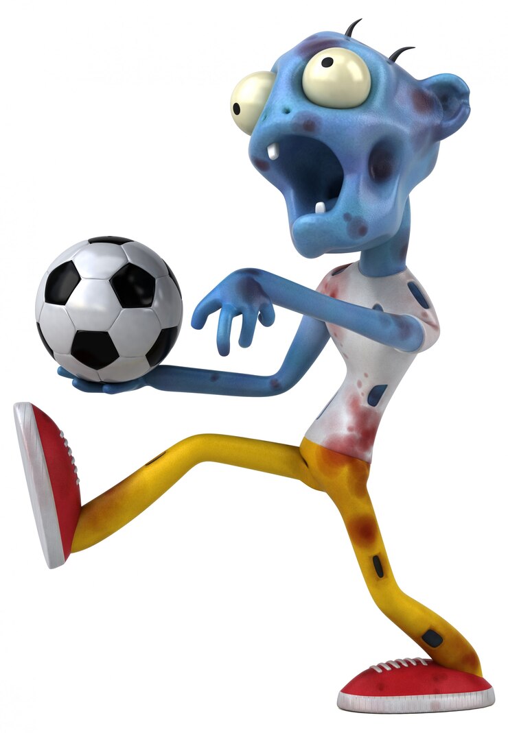 Foto zombie divertente con pallone da calcio