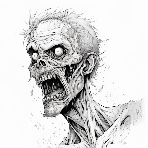 Zombie Lineart Drawing con rendering realistici e iperdettagliati