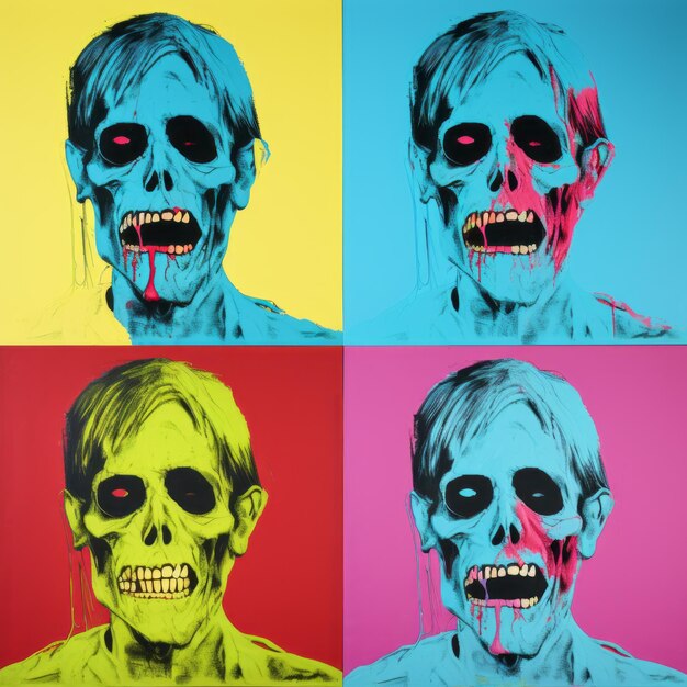 Zombie Pop Art Quattro ritratti colorati in stile Andy Warhol