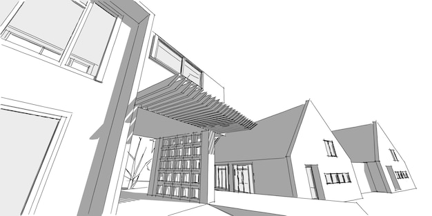 Zona residenziale suburbana, bella casa di quartiere, concetto di bene immobile, illustrazione 3D.