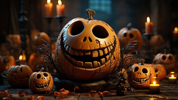 Zucca 3D con parola Horror Halloween Character per Wallpaper Background e Instagram