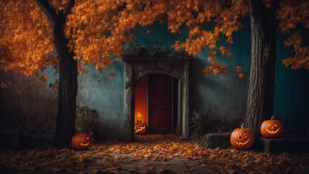 zucca a terra notte tema Halloween sfondo