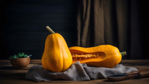 Zucca Butternut sul tavolo di legno