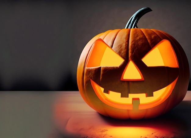 Zucca di Halloween che emette luce su sfondo scuro