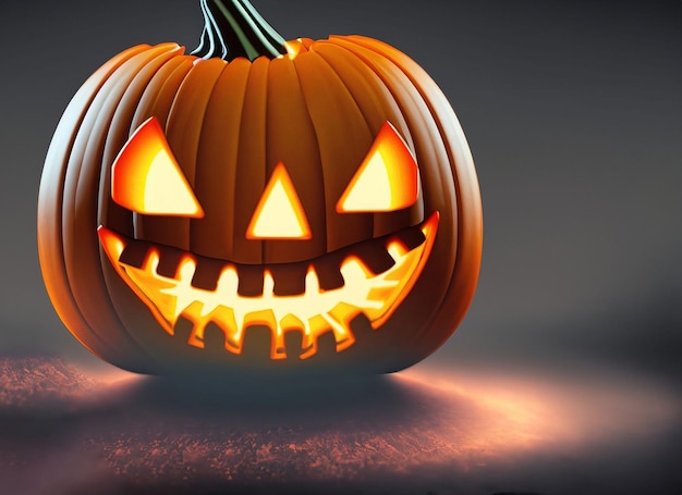 Zucca di Halloween che emette luce su sfondo scuro