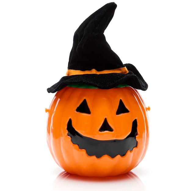 Zucca di Halloween con cappello nero