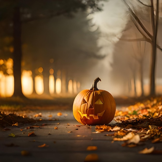 Zucca di Halloween con castello di pipistrelli