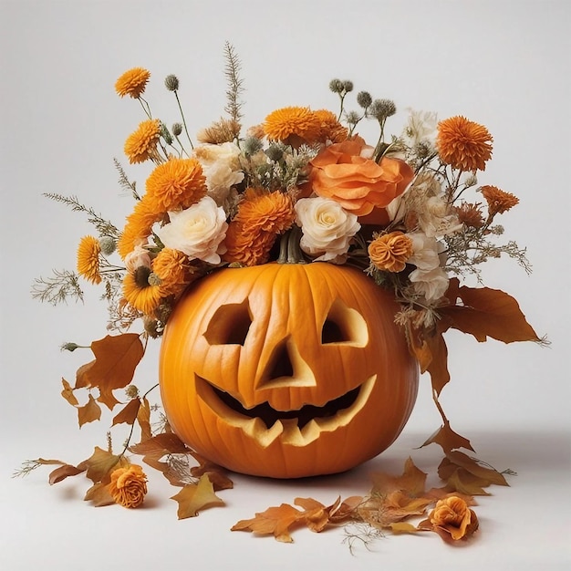 Zucca di Halloween con fiore