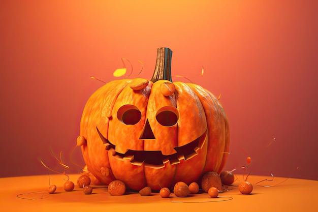 Zucca di Halloween con la faccia sorridente IA generativa