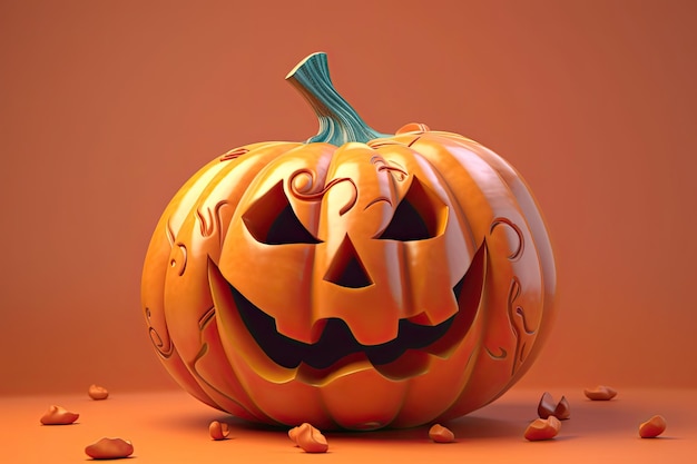 Zucca di Halloween con la faccia sorridente IA generativa