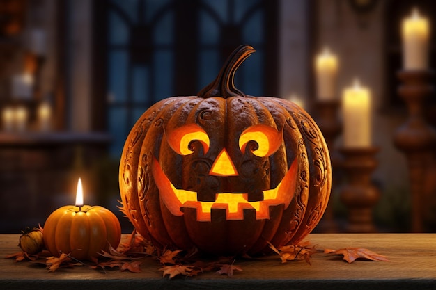 Zucca di Halloween con luci sfondo tradizionale festa spettrale