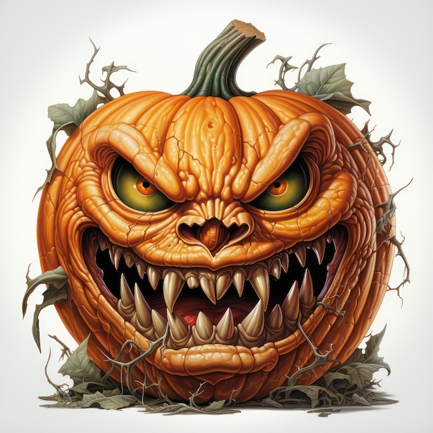 zucca di Halloween con occhi e denti rossi