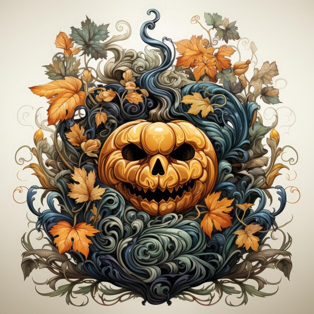 Zucca di Halloween con ornamenti floreali Illustrazione vettoriale per il tuo design