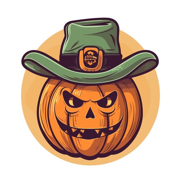 zucca di Halloween disegnata a mano con cappello da cowboy