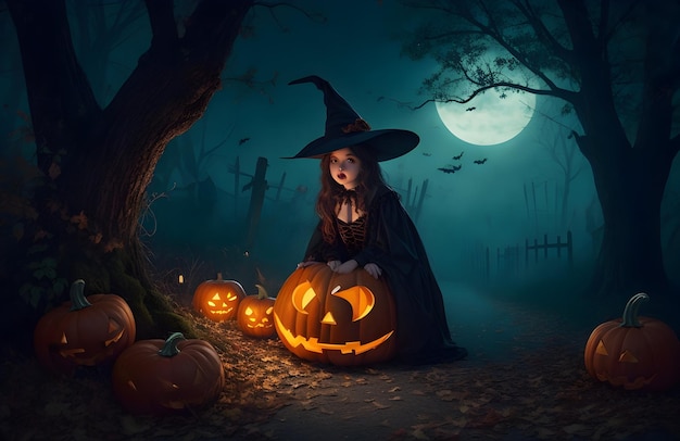 Zucca di Halloween e priorità bassa spaventosa di notte