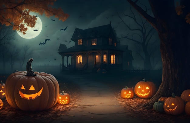 Zucca di Halloween e priorità bassa spaventosa di notte