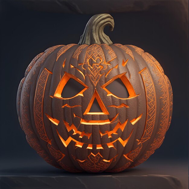Zucca di Halloween gotica intagliata 3D jack o lanterna con occhi e viso malvagi