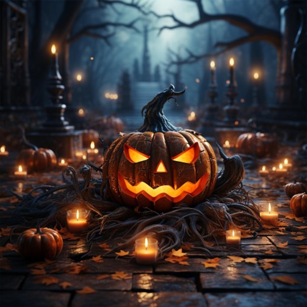 zucca di Halloween in una notte di Halloween