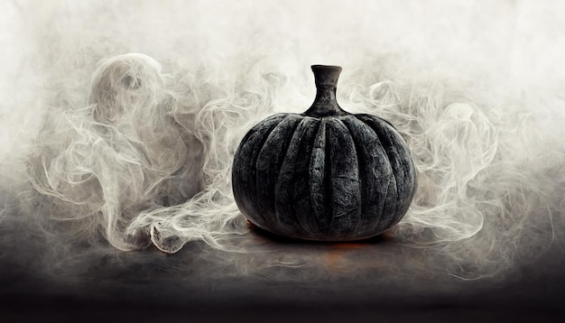 Zucca di Halloween nera su sfondo fumo 2d illustrazione