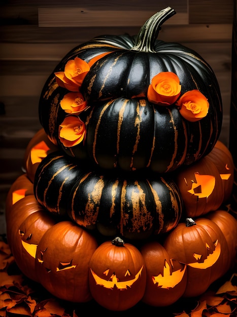 Zucca di Halloween scura iper realistica con arte eclettica e colori neutri Generato dall'intelligenza artificiale generativa