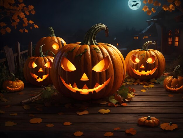 Zucca di Halloween spettrale Sfondo Glowing Face Pumpkin ai generato