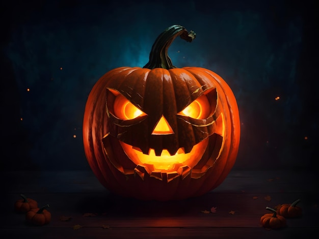 Zucca di Halloween spettrale Sfondo Glowing Face Pumpkin ai generato