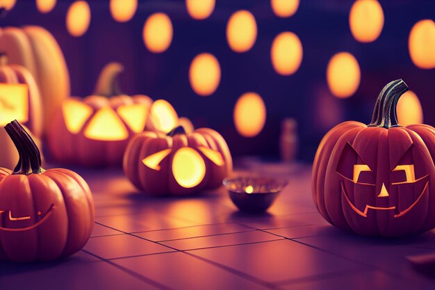 zucca di Halloween su rendering 3d nero