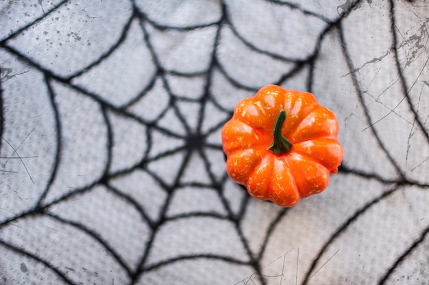 Zucca di Halloween sul fondo di struttura della ragnatela.