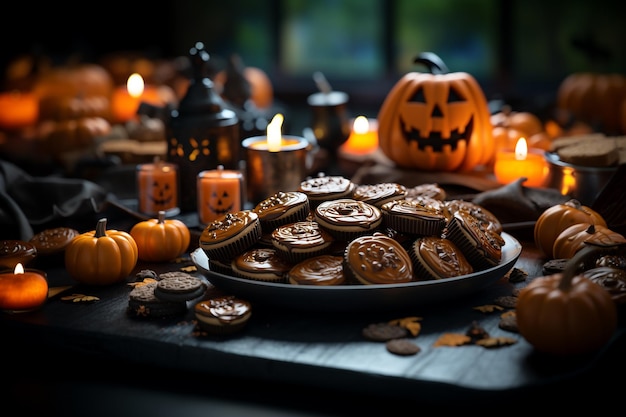 Zucca e cioccolato Biscotti di Halloween Concetto di vacanza