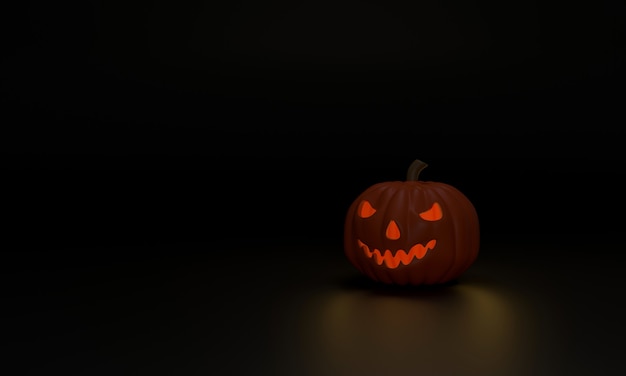 Zucca fantasma 3D con una luce all'interno Mostra l'orrore di Halloween Lo sfondo nero crea