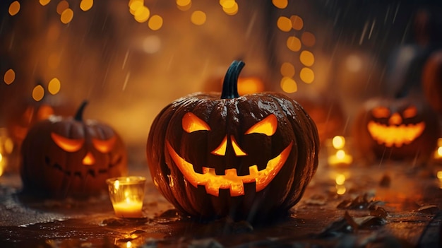 Zucca intagliata di Halloween con candela tremolante