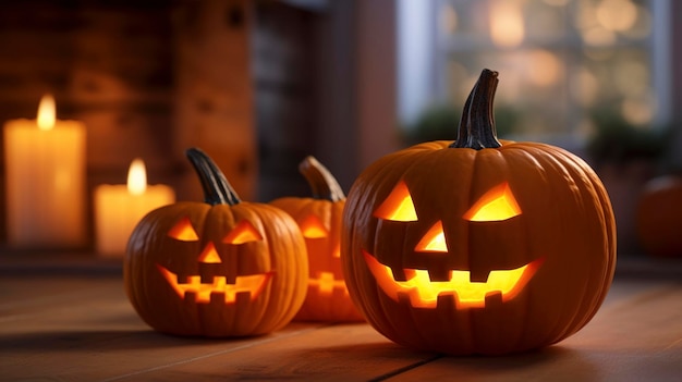 Zucca intagliata di Halloween con candela tremolante